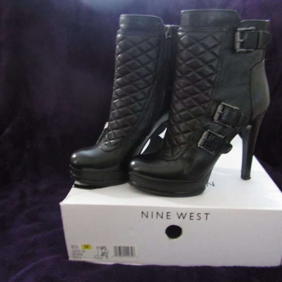 Nine West Aspida Black Quilted High Ankle Boots - Picture 7 of 7